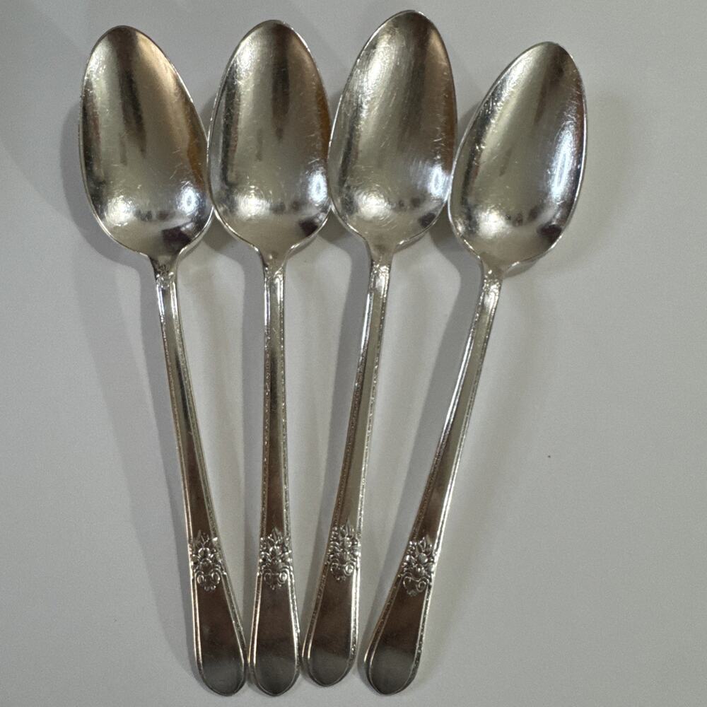 4 Vintage Silverplate Teaspoons 1847 Rogers Bros Adoration 1939 Flatware